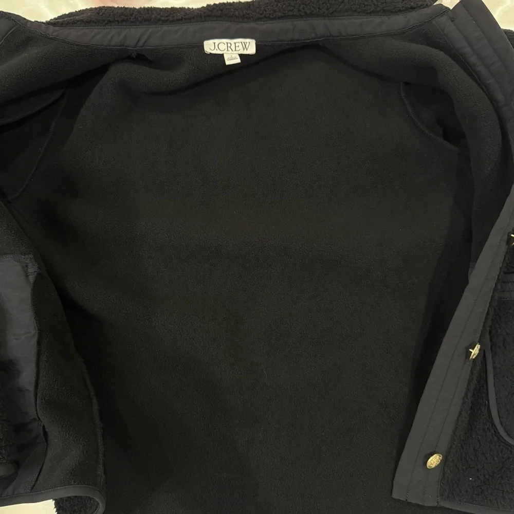 J.Crew Teddy Sherpa Lady Jacket Gold Buttons Small Black Preppy Classic Chic
